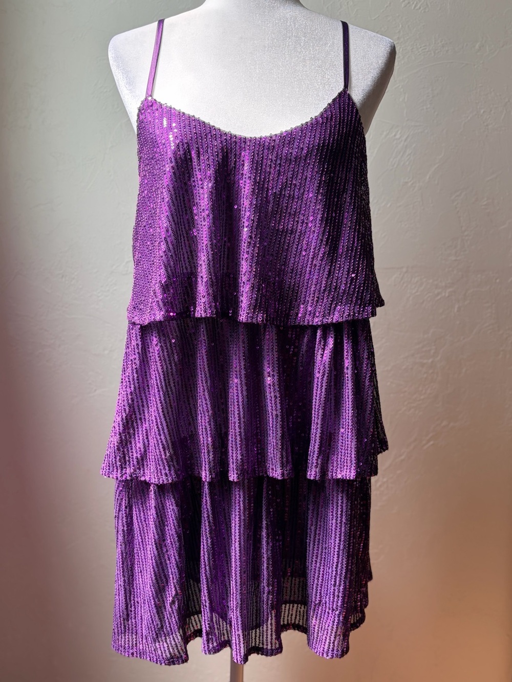 Fansi Nova Purple Sequin Tiered Party Dress Layered Cocktail Dress M
